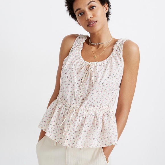 Madewell Shirred Drawstring Tank Top - Bright Buds - Picture 2 of 8